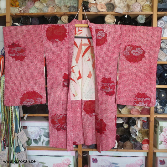 Full Shibori Haori mit Urushi Elementen Blüten auf Seidendamast