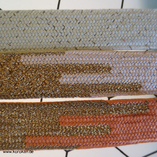 mandarine, weiß, gold Obijime, geflochten, flach