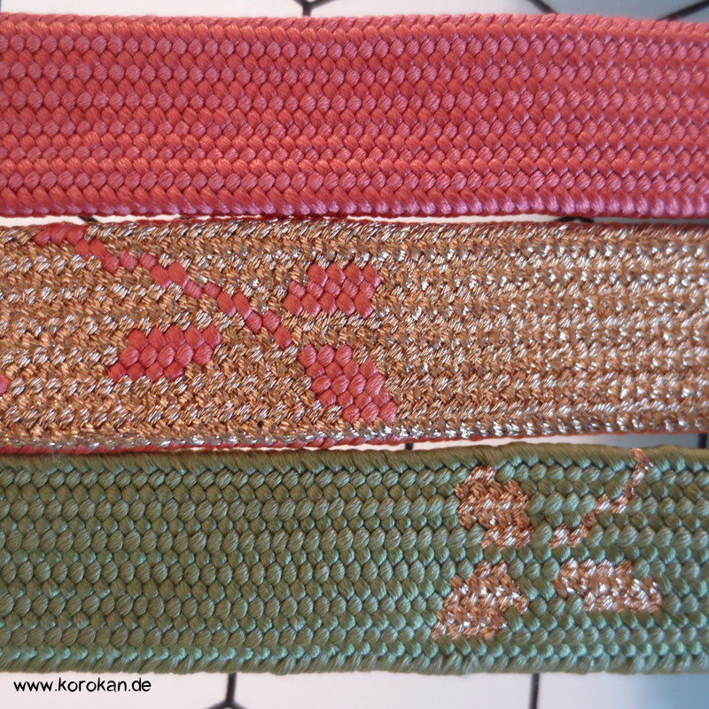 altrosa, grün, gold Obijime, geflochten, flach