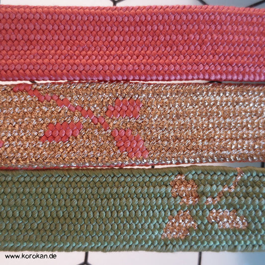 altrosa, grün, gold Obijime, geflochten, flach