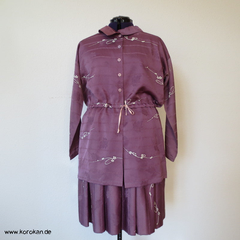 mauve Seidendamast Flechtband Zero Waste Bluse