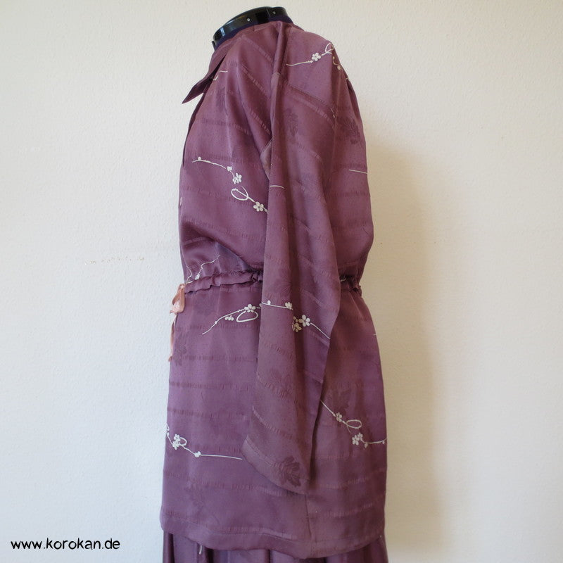 mauve Seidendamast Flechtband Zero Waste Bluse