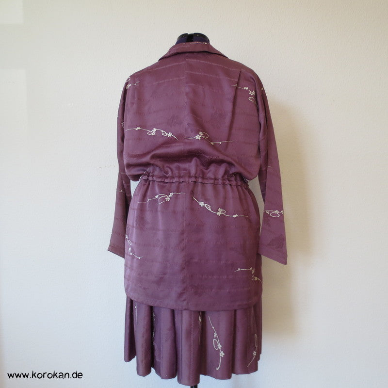 mauve Seidendamast Flechtband Zero Waste Bluse