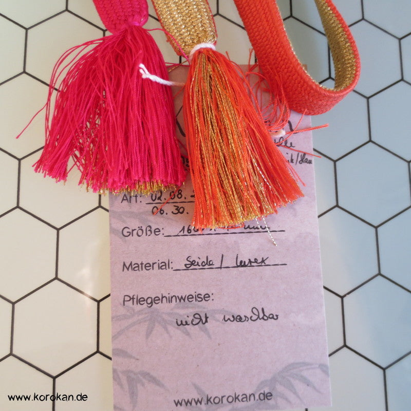 Welle, gold, pink, blau Obijime, geflochten, flach