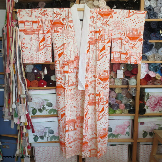 Häusermuster Seidencrepe Juban Unterkimono