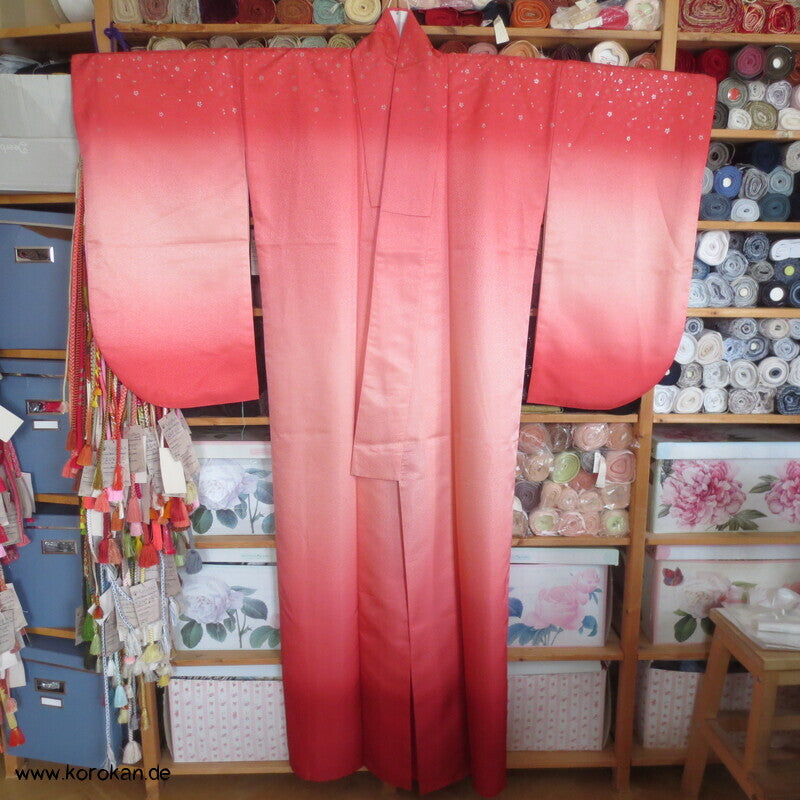japanischer Ko - Furisode  Kimono - Morgenröte mit Sakura Blüten