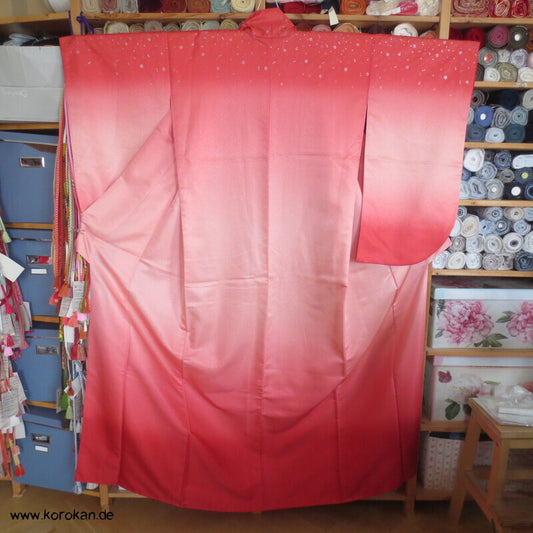 japanischer Chu Furisode  Kimono - Morgenröte mit Sakura Blüten