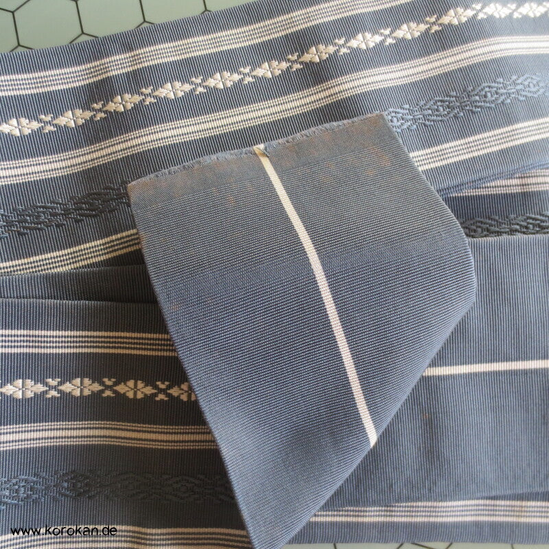 rein seidener Kaku Kimono Gürtel Hakata, blaugrau