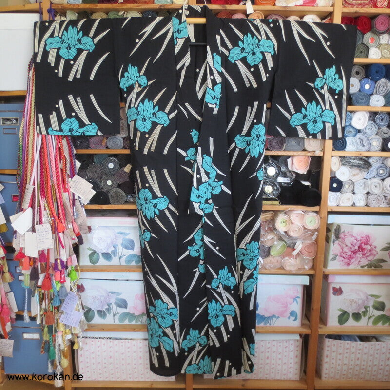 türkise Iris Yukata Baumwoll Kimono