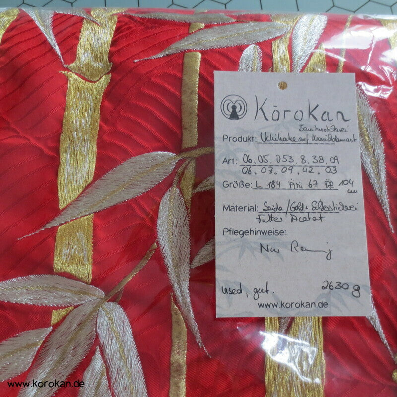 Uchikake - Kimono Hochzeitsmantel, Bambus Stickerei auf Kranich Seidendamast