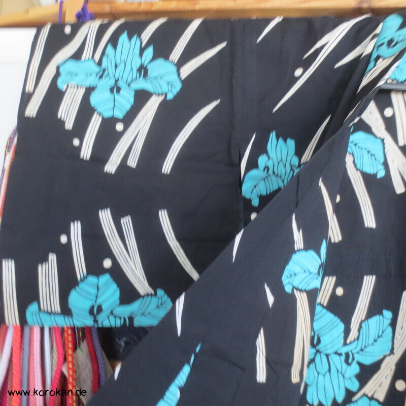 türkise Iris Yukata Baumwoll Kimono