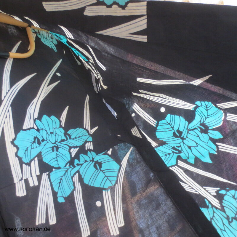 türkise Iris Yukata Baumwoll Kimono