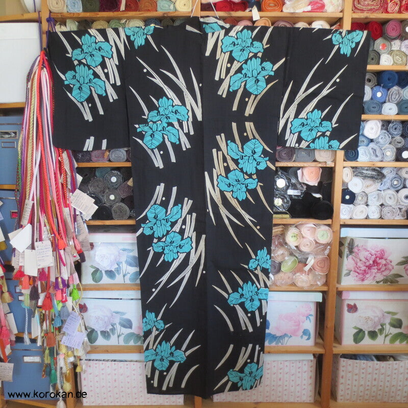 türkise Iris Yukata Baumwoll Kimono