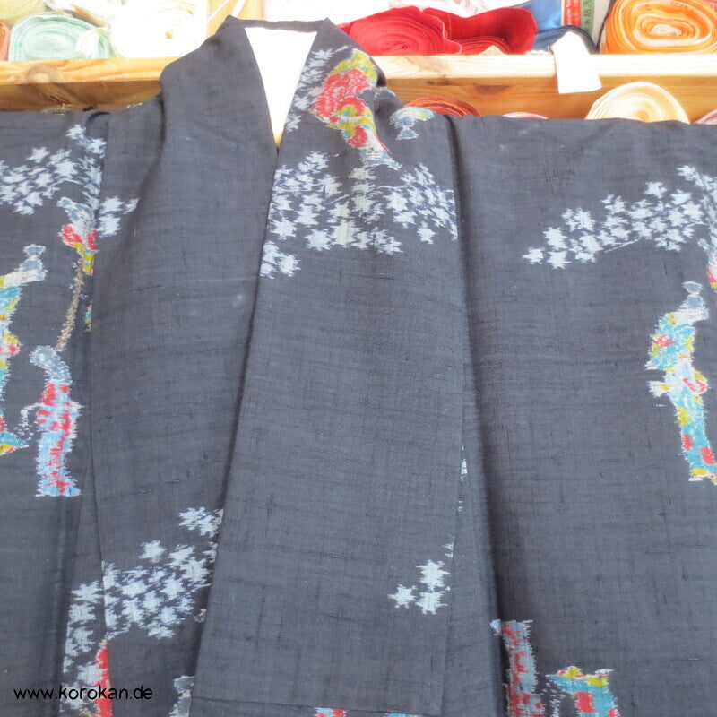 Kasuri Japanerinnen Tsumugi Seiden Kimono
