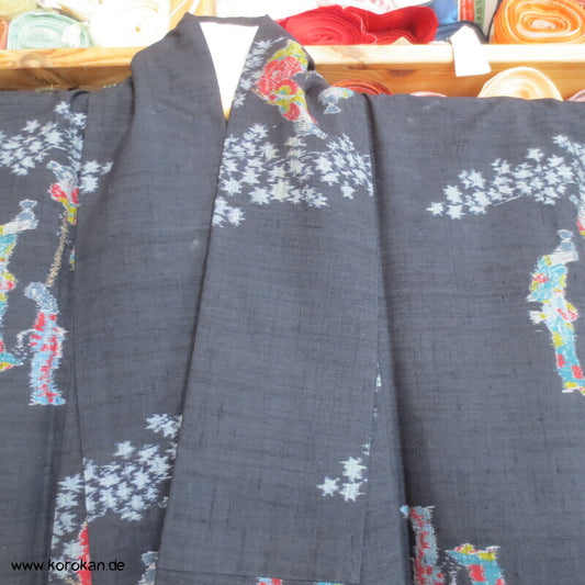 Kasuri Japanerinnen Tsumugi Seiden Kimono