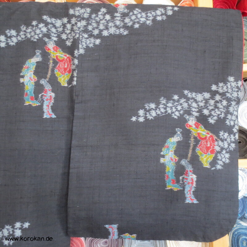 Kasuri Japanerinnen Tsumugi Seiden Kimono