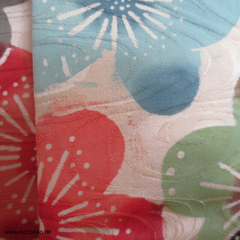 bunte Sakura Blüten auf Wellen Seiden Damast Furisode Kimono