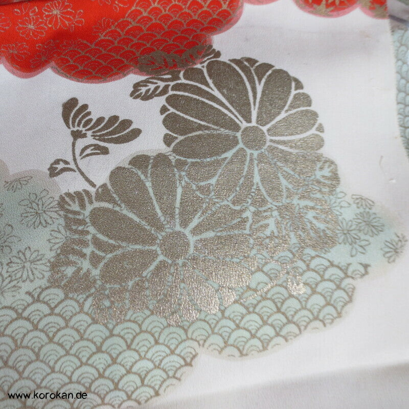 Wolken mit Gold und Silberdruck Kimono Seide, aufgetrennt