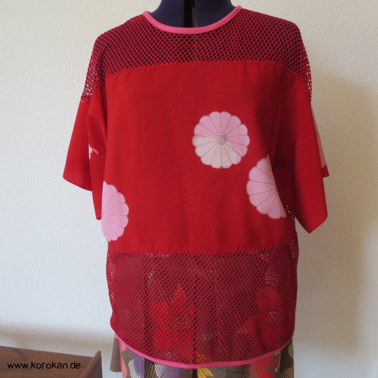 roter Baumwollnetzjersey, Kimono Stoff Einsätze T - Shirt