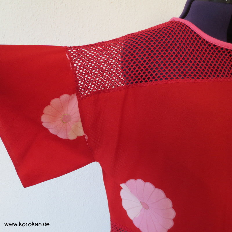 roter Baumwollnetzjersey, Kimono Stoff Einsätze T - Shirt