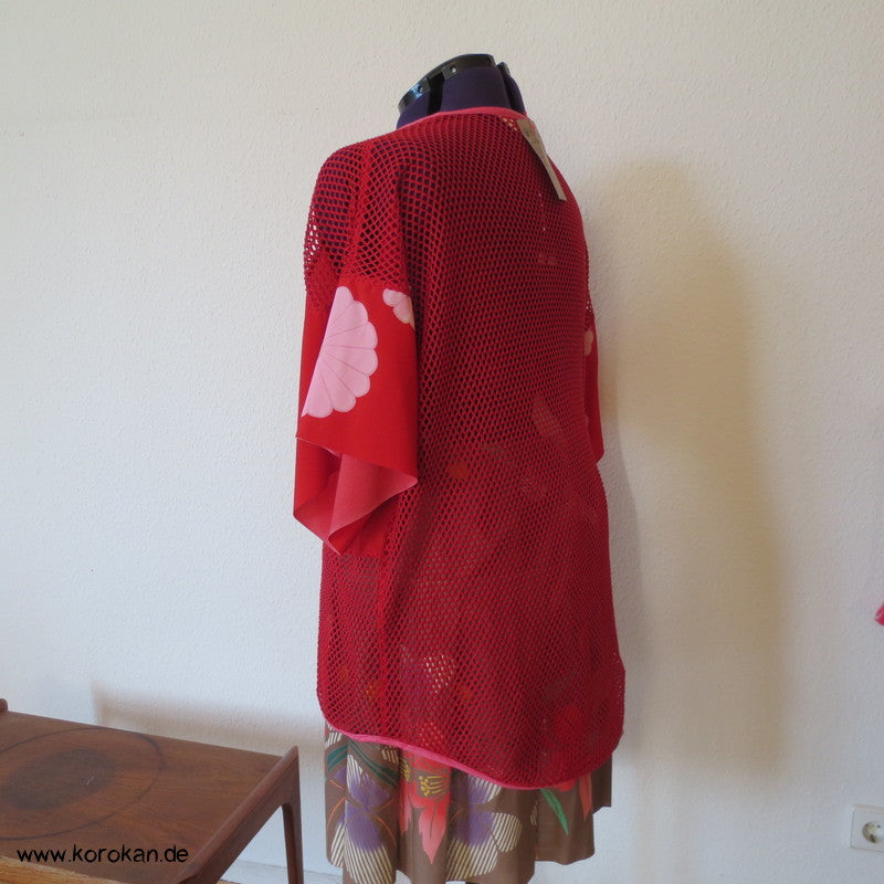 roter Baumwollnetzjersey, Kimono Stoff Einsätze T - Shirt