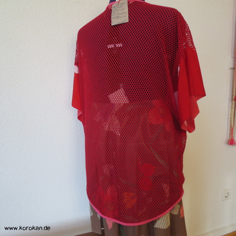 roter Baumwollnetzjersey, Kimono Stoff Einsätze T - Shirt