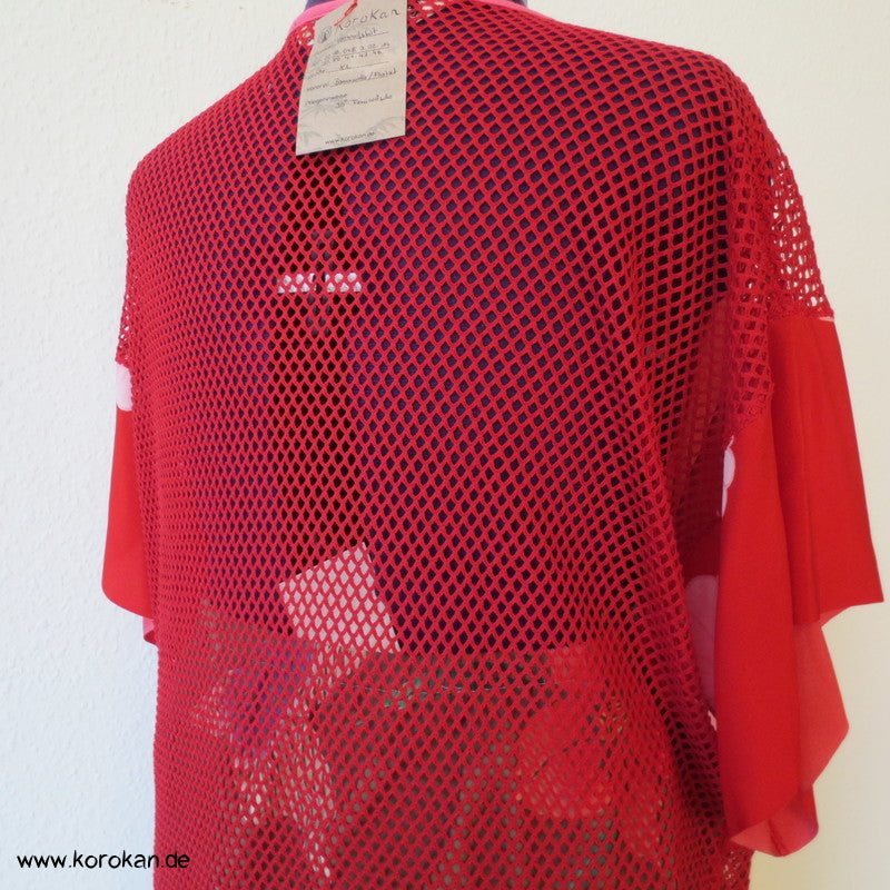 roter Baumwollnetzjersey, Kimono Stoff Einsätze T - Shirt