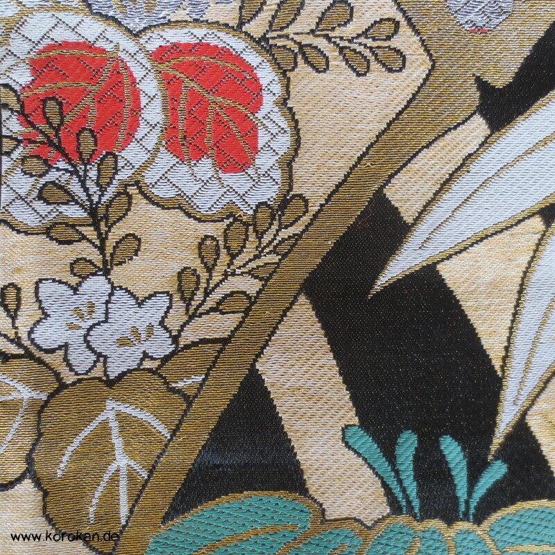 Bambusbögen, Blätter, Blüten Fukuro Obi Kimonogürtel