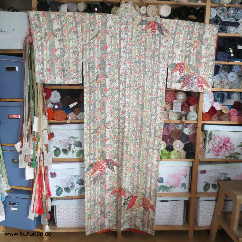 Bambusdickicht Seidensatin Homongi Kimono