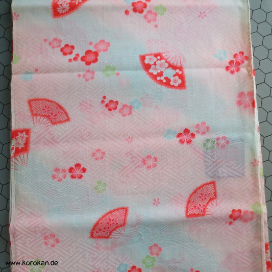 Juban Kimono Wollmusselin Fächer und Blüten auf Sayagata Bokashi
