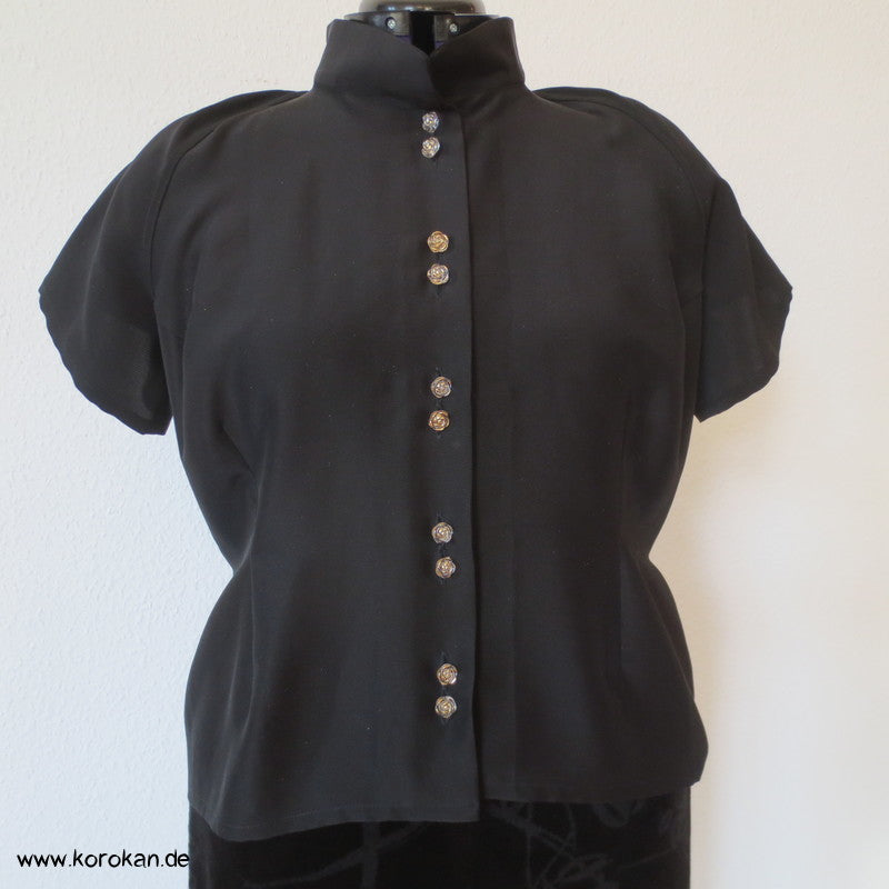 schwarze Seide mit Goldstaub, Raglanarm Bluse, formfitted
