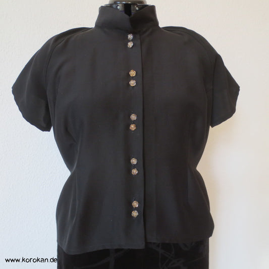 schwarze Seide mit Goldstaub, Raglanarm Bluse, formfitted