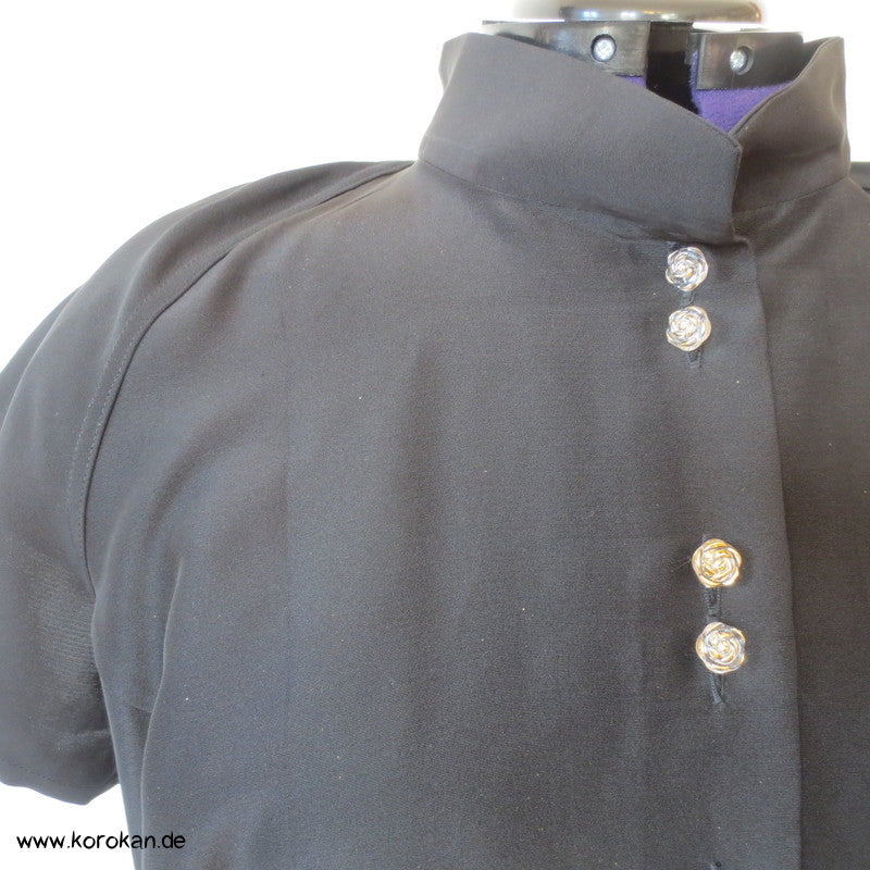 schwarze Seide mit Goldstaub, Raglanarm Bluse, formfitted