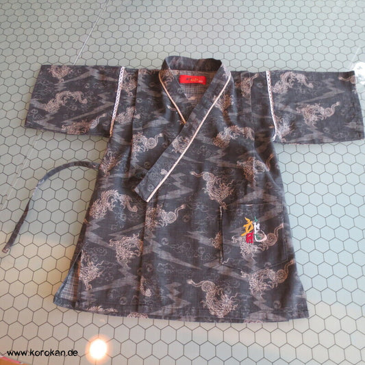 Jinbei Oberteil Jacke für Kinder, Drache grau mit Stickerei