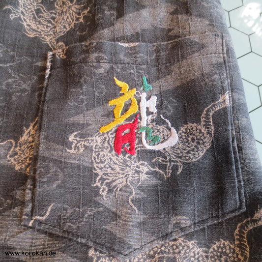 Jinbei Oberteil Jacke für Kinder, Drache grau mit Stickerei