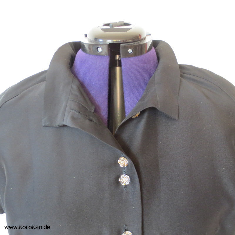 schwarze Seide mit Goldstaub, Raglanarm Bluse, formfitted