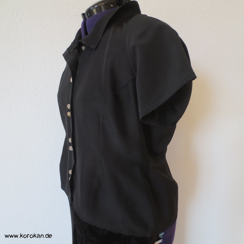 schwarze Seide mit Goldstaub, Raglanarm Bluse, formfitted