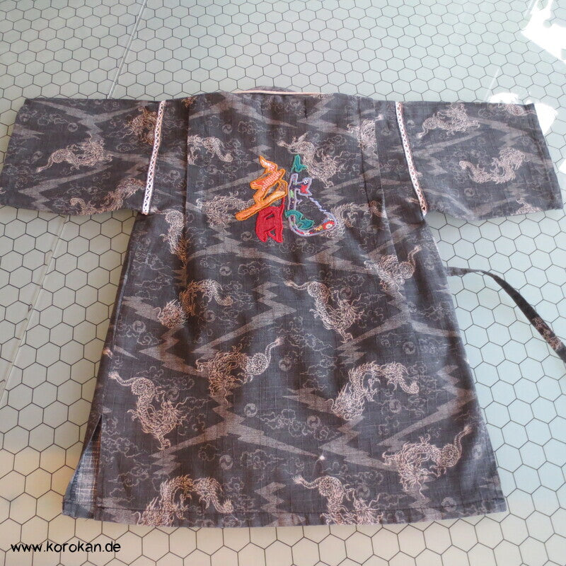 Jinbei Oberteil Jacke für Kinder, Drache grau mit Stickerei