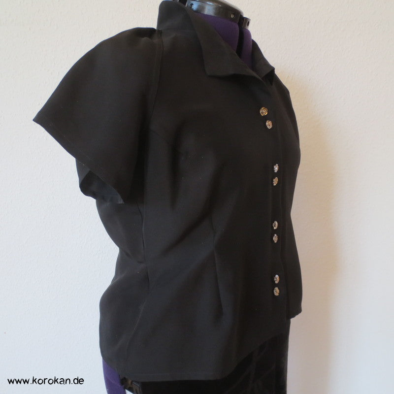 schwarze Seide mit Goldstaub, Raglanarm Bluse, formfitted