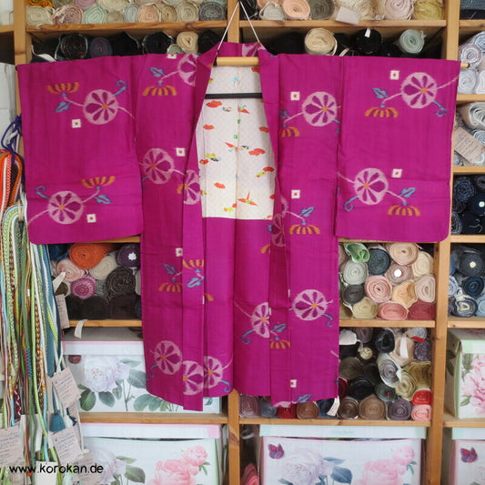 Meisen Kiku auf pink Wildseiden Haori