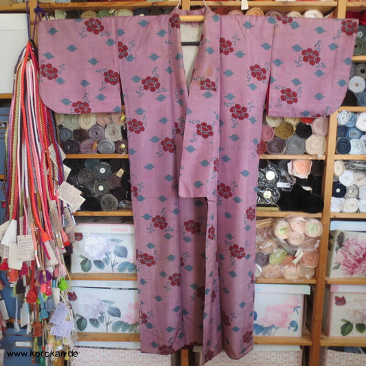 Blüten, Arabesken Meisen Druck Seiden Kimono