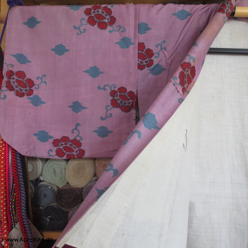 Blüten, Arabesken Meisen Druck Seiden Kimono