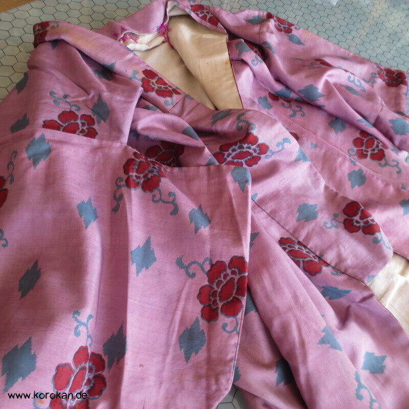 Blüten, Arabesken Meisen Druck Seiden Kimono