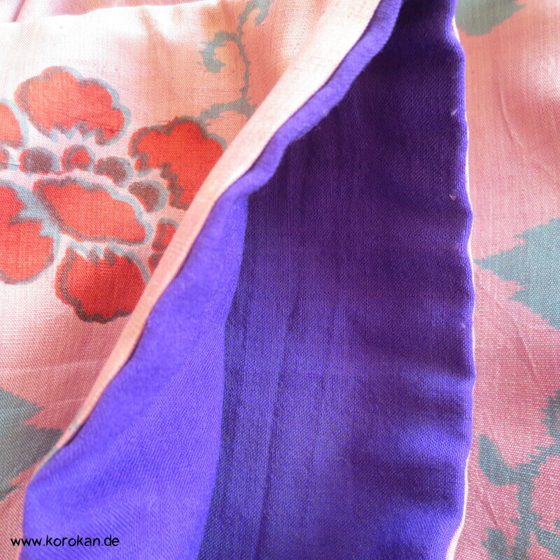 Blüten, Arabesken Meisen Druck Seiden Kimono