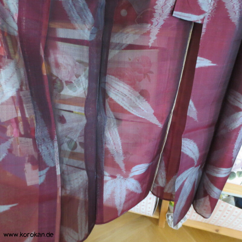 silbergrauer Bambus auf weinrot Hitoe Seiden Chu Kimono