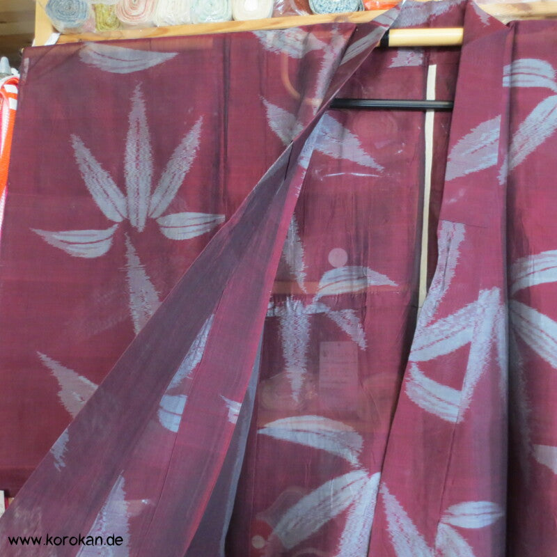 silbergrauer Bambus auf weinrot Hitoe Seiden Chu Kimono