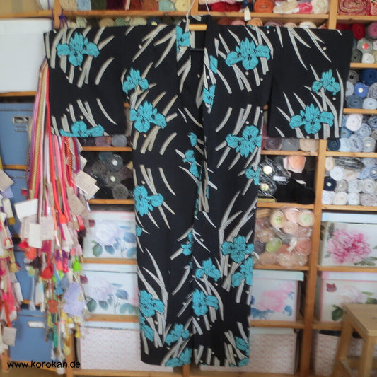 türkise Iris Yukata Baumwoll Kimono