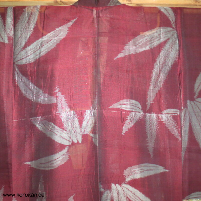 silbergrauer Bambus auf weinrot Hitoe Seiden Chu Kimono