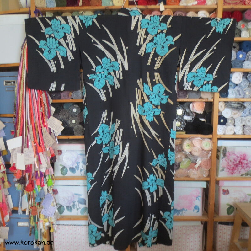türkise Iris Yukata Baumwoll Kimono