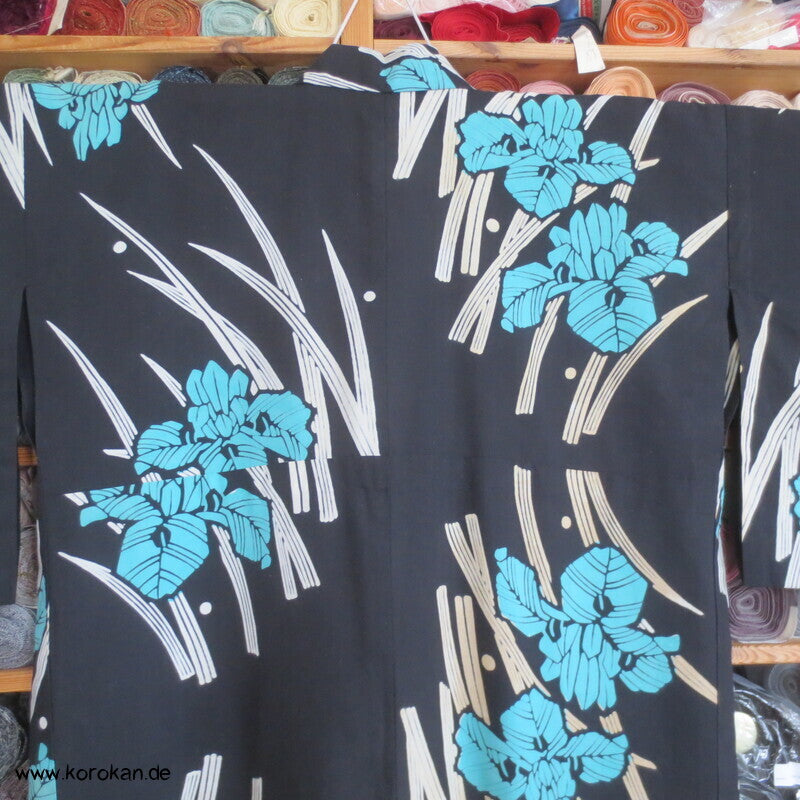 türkise Iris Yukata Baumwoll Kimono